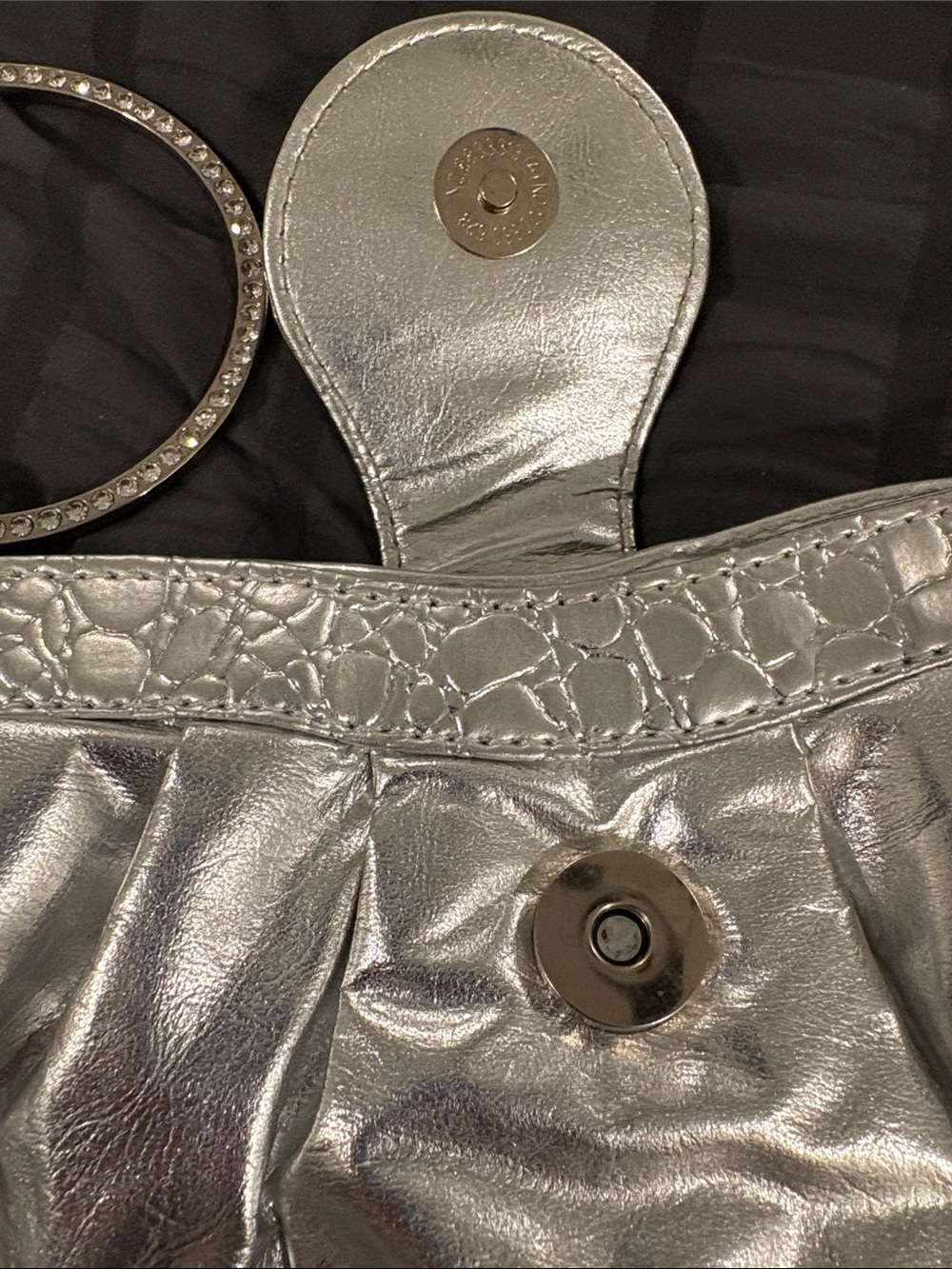 Silver Rhinestone Accent Wristlet Clutch - Picture 6 of 9